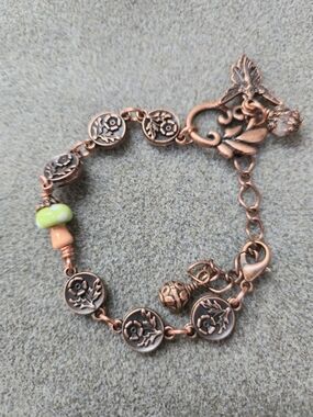 Copper Fairtales & Fairies Floral Link Bracelet with Green Accent